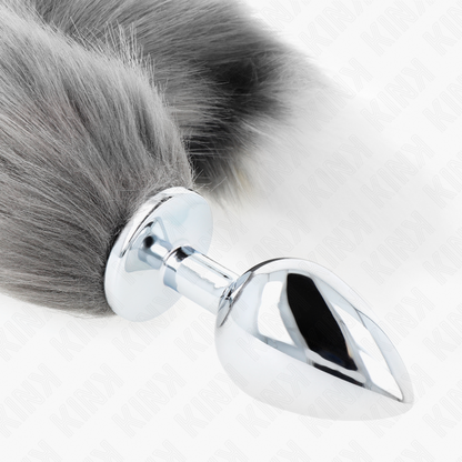 KINK - ANAL PLUG SIZE L 10 X 4 CM WITH SYNTHETIC TAIL 40 CM GREY AND WHITE - My naughty haven #