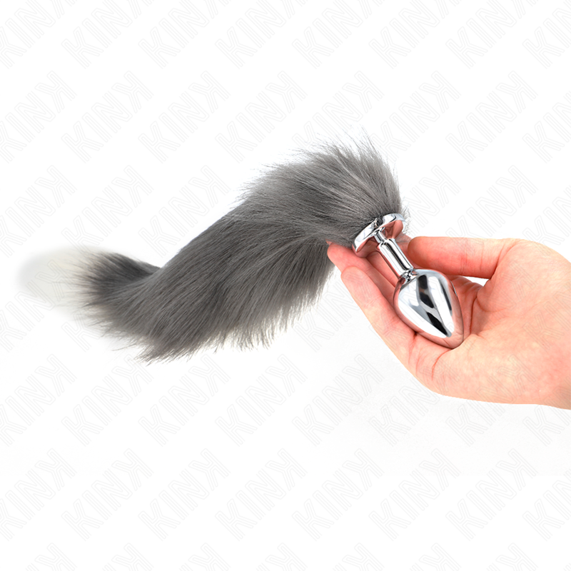 KINK - ANAL PLUG SIZE M 8 X 3.5 CM WITH SYNTHETIC TAIL 40 CM GREY AND WHITE - My naughty haven #