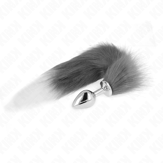 KINK - ANAL PLUG SIZE M 8 X 3.5 CM WITH SYNTHETIC TAIL 40 CM GREY AND WHITE - My naughty haven #