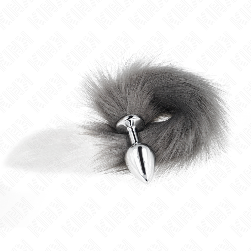 KINK - ANAL PLUG SIZE M 8 X 3.5 CM WITH SYNTHETIC TAIL 40 CM GREY AND WHITE - My naughty haven #