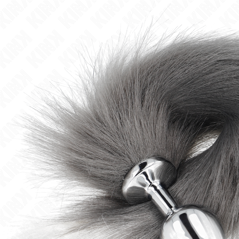 KINK - ANAL PLUG SIZE M 8 X 3.5 CM WITH SYNTHETIC TAIL 40 CM GREY AND WHITE - My naughty haven #