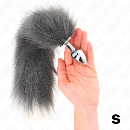KINK - ANAL PLUG SIZE S 7 X 3 CM WITH SYNTHETIC TAIL 40 CM GREY AND WHITE - My naughty haven #