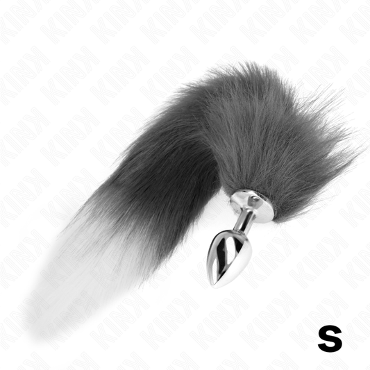 KINK - ANAL PLUG SIZE S 7 X 3 CM WITH SYNTHETIC TAIL 40 CM GREY AND WHITE - My naughty haven #