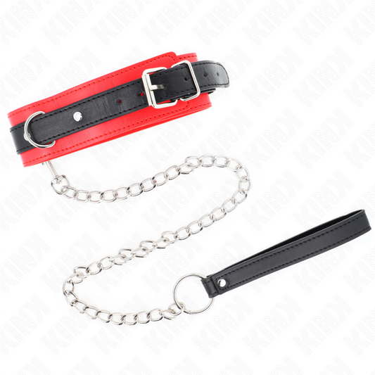 KINK - BASIC MODEL COLLAR WITH LEASH 65 CM MODEL 3 RED 53 X 5 CM - My naughty haven #