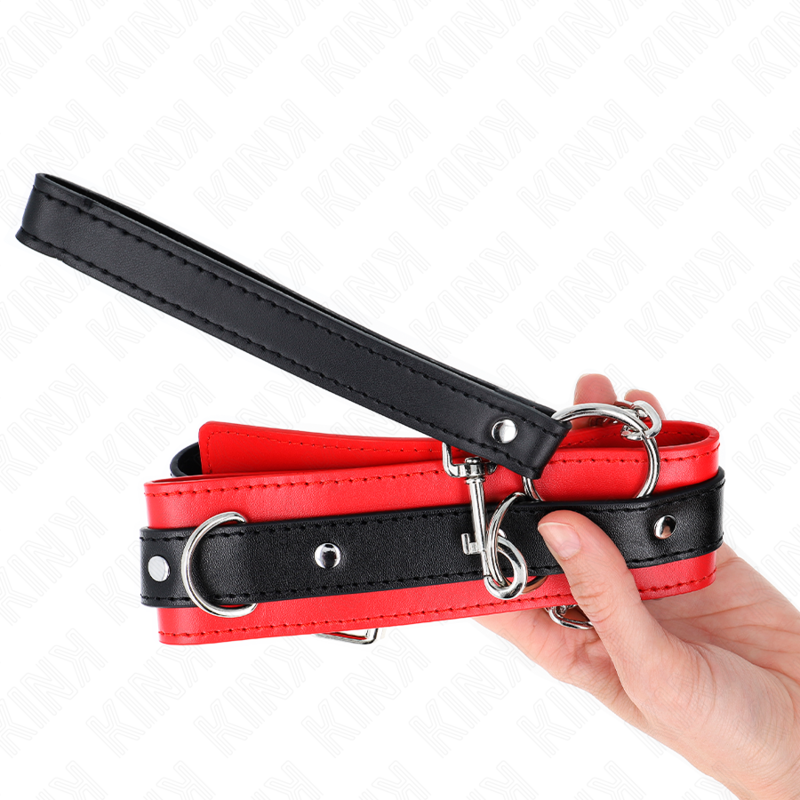 KINK - BASIC MODEL COLLAR WITH LEASH 65 CM MODEL 3 RED 53 X 5 CM - My naughty haven #