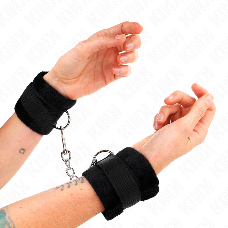 KINK - BEGINNER FUR HAND CUFFS BLACK 30 X 7 CM - My naughty haven #