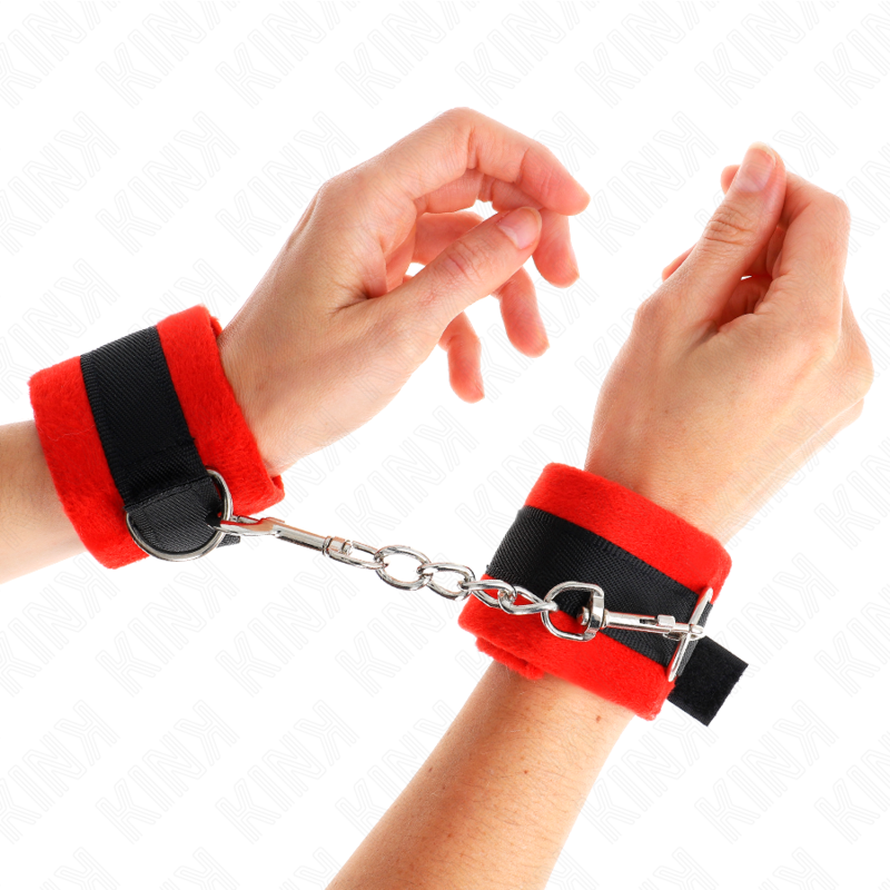 KINK - BEGINNER FUR HAND CUFFS BLACK-RED 30 X 7 CM - My naughty haven #