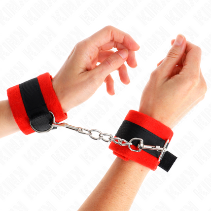 KINK - BEGINNER FUR HAND CUFFS BLACK-RED 30 X 7 CM - My naughty haven #