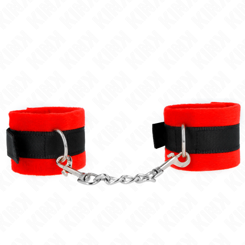 KINK - BEGINNER FUR HAND CUFFS BLACK-RED 30 X 7 CM - My naughty haven #