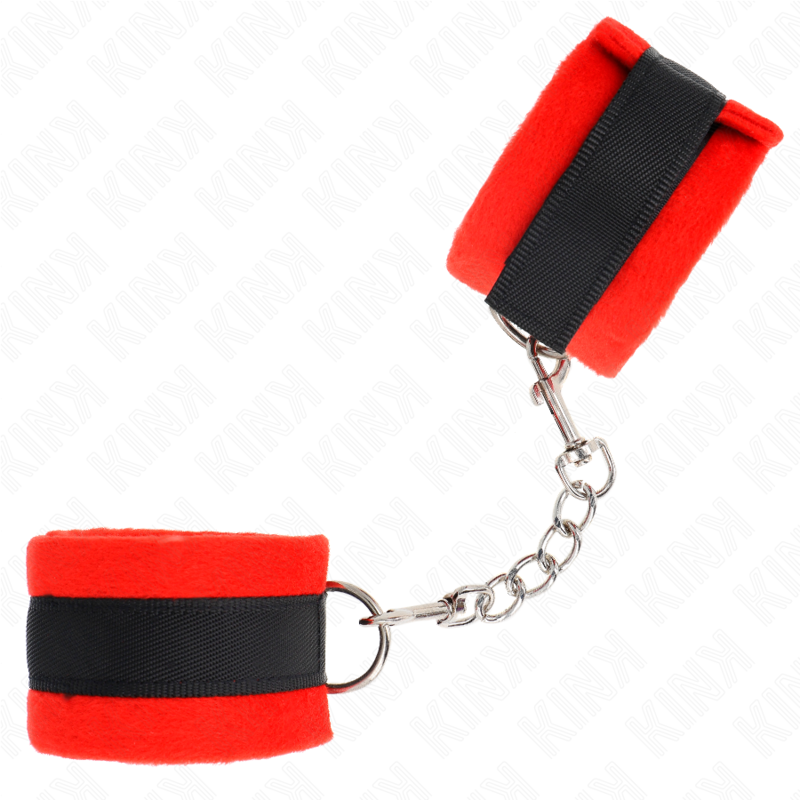KINK - BEGINNER FUR HAND CUFFS BLACK-RED 30 X 7 CM - My naughty haven #
