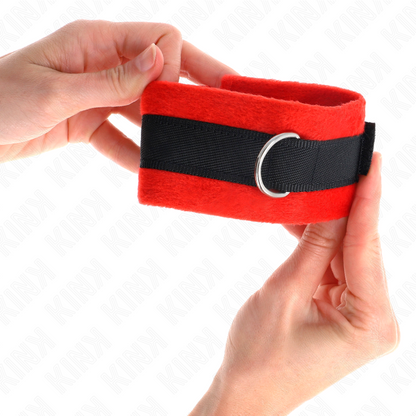 KINK - BEGINNER FUR HAND CUFFS BLACK-RED 30 X 7 CM - My naughty haven #