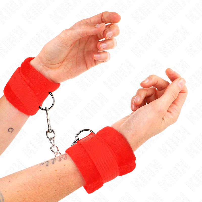 KINK - BEGINNER FUR HAND CUFFS RED 30 X 7 CM - My naughty haven #