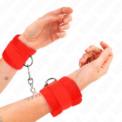 KINK - BEGINNER FUR HAND CUFFS RED 30 X 7 CM - My naughty haven #
