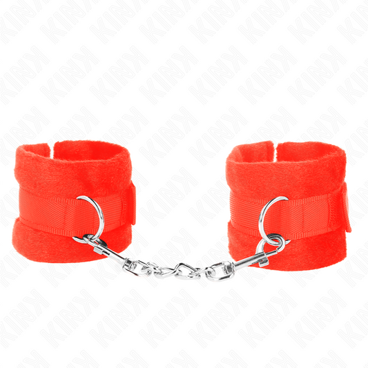 KINK - BEGINNER FUR HAND CUFFS RED 30 X 7 CM - My naughty haven #