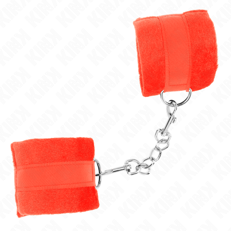 KINK - BEGINNER FUR HAND CUFFS RED 30 X 7 CM - My naughty haven #