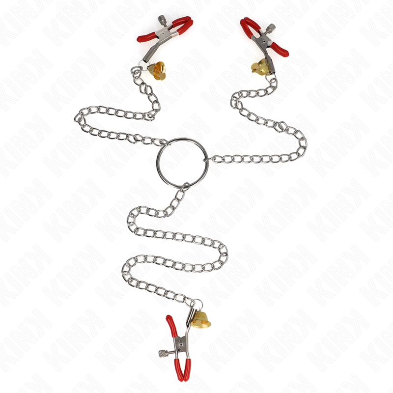 KINK - BELL TRIPLE NIPPLE AND CLIT CLAMPS RED WITH CHAIN 30 CM - My naughty haven #