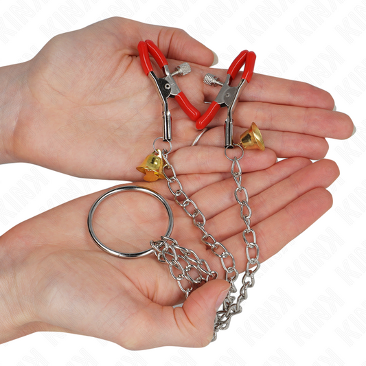 KINK - BELL TRIPLE NIPPLE AND CLIT CLAMPS RED WITH CHAIN 30 CM - My naughty haven #