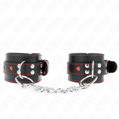 KINK - BLACK WRIST RESTRAINTS WITH RED HEART INLAY ADJUSTABLE 21-28 CM X 5.5 CM - My naughty haven #