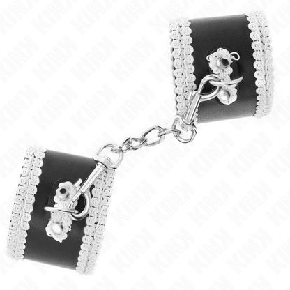 KINK - BLACK WRIST RESTRAINTS WITH WHITE DECORATE LACE ADJSUTABLE 20-23 CM X 5.5 CM - My naughty haven #
