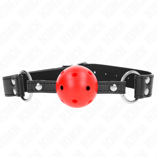 KINK - BREATHABLE BALL 4 CM GAG WITH DOUBLE RIVET LEATHER 62.5 x 2.5 CM ADJUSTABLE 42-58 CM - My naughty haven #