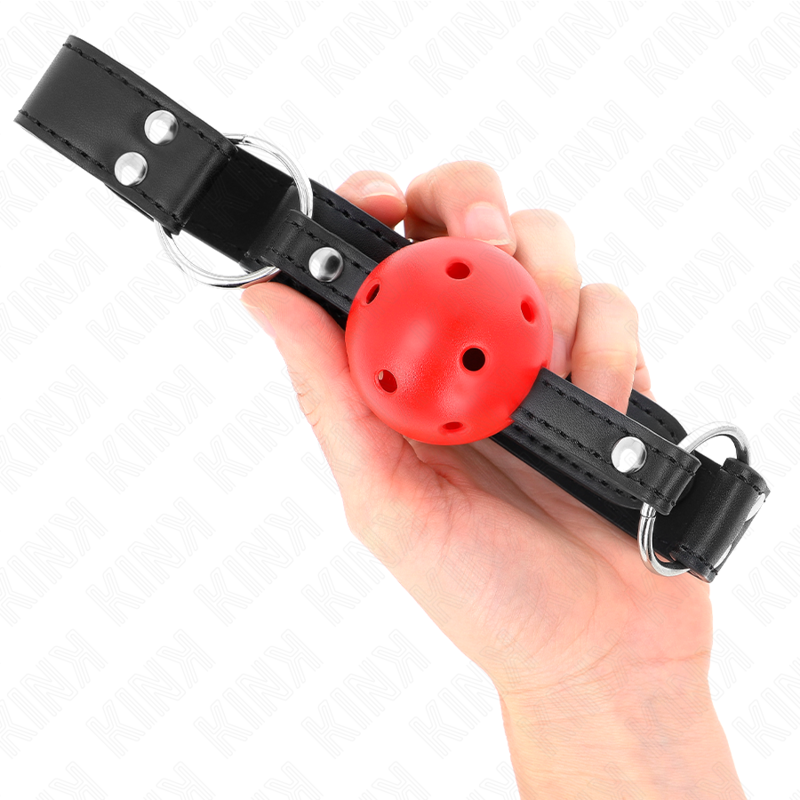 KINK - BREATHABLE BALL 4 CM GAG WITH DOUBLE RIVET LEATHER 62.5 x 2.5 CM ADJUSTABLE 42-58 CM - My naughty haven #