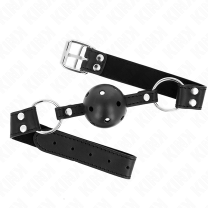 KINK - BREATHABLE BALL 4 CM GAG WITH DOUBLE RIVET MODEL 1 BLACK 62.5 x 2.5 CM ADJUSTABLE 42-58 CM - My naughty haven #