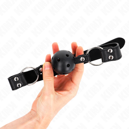 KINK - BREATHABLE BALL 4 CM GAG WITH DOUBLE RIVET MODEL 1 BLACK 62.5 x 2.5 CM ADJUSTABLE 42-58 CM - My naughty haven #