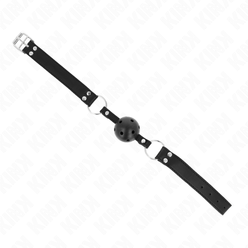 KINK - BREATHABLE BALL 4 CM GAG WITH DOUBLE RIVET MODEL 1 BLACK 62.5 x 2.5 CM ADJUSTABLE 42-58 CM - My naughty haven #