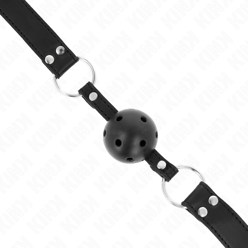 KINK - BREATHABLE BALL 4 CM GAG WITH DOUBLE RIVET MODEL 1 BLACK 62.5 x 2.5 CM ADJUSTABLE 42-58 CM - My naughty haven #