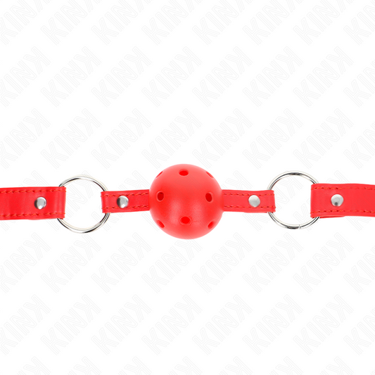 KINK - BREATHABLE BALL 4 CM GAG WITH DOUBLE RIVET MODEL 1 RED 62.5 x 2.5 CM ADJUSTABLE 42-58 CM - My naughty haven #