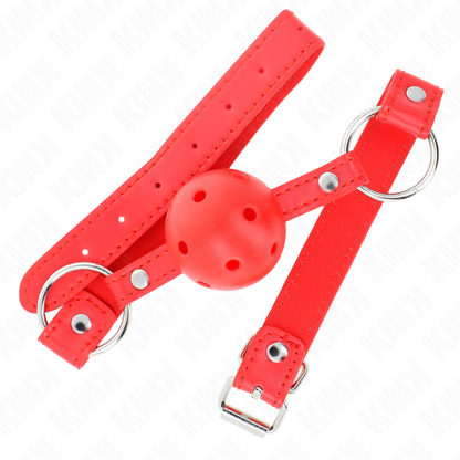 KINK - BREATHABLE BALL 4 CM GAG WITH DOUBLE RIVET MODEL 1 RED 62.5 x 2.5 CM ADJUSTABLE 42-58 CM - My naughty haven #