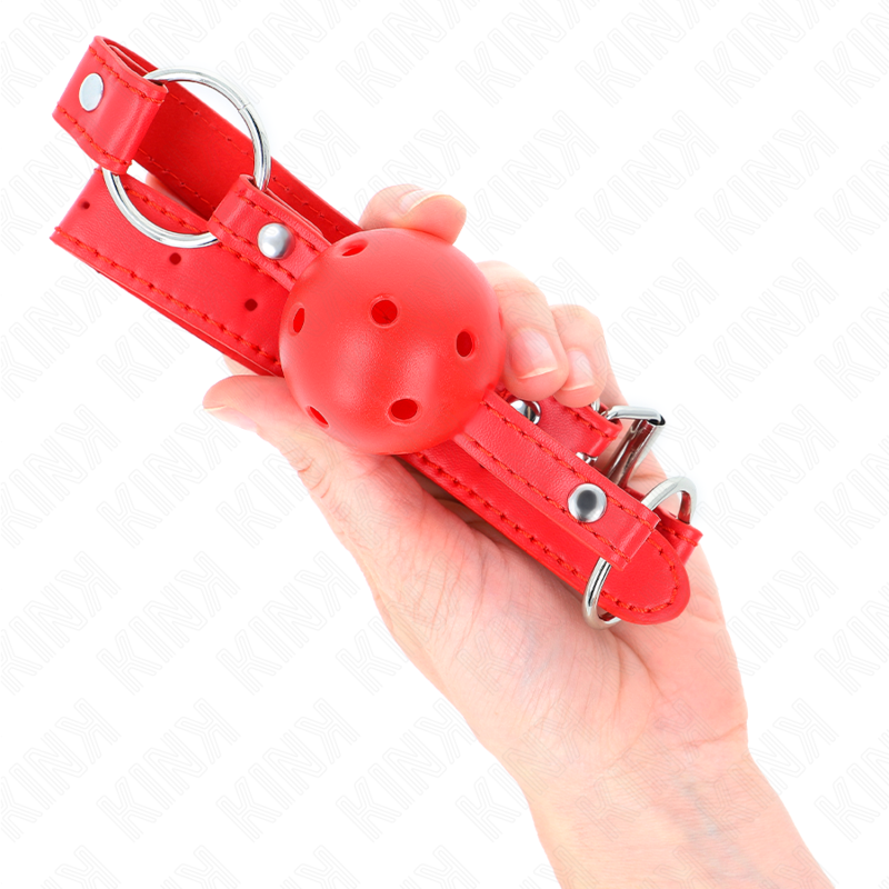 KINK - BREATHABLE BALL 4 CM GAG WITH DOUBLE RIVET MODEL 1 RED 62.5 x 2.5 CM ADJUSTABLE 42-58 CM - My naughty haven #