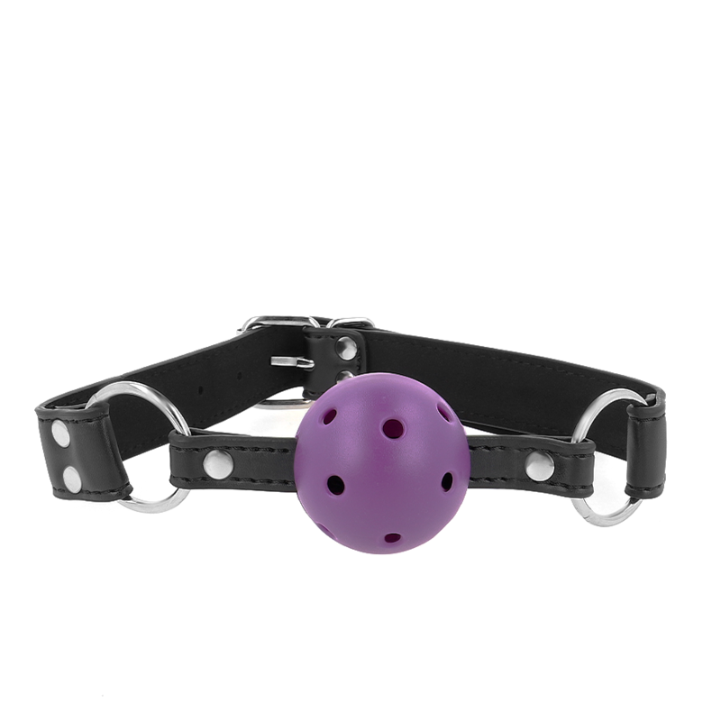 KINK - BREATHABLE BALL 4 CM GAG WITH DOUBLE RIVET PURPLE 62.5 x 2.5 CM ADJUSTABLE 42-58 CM - My naughty haven #