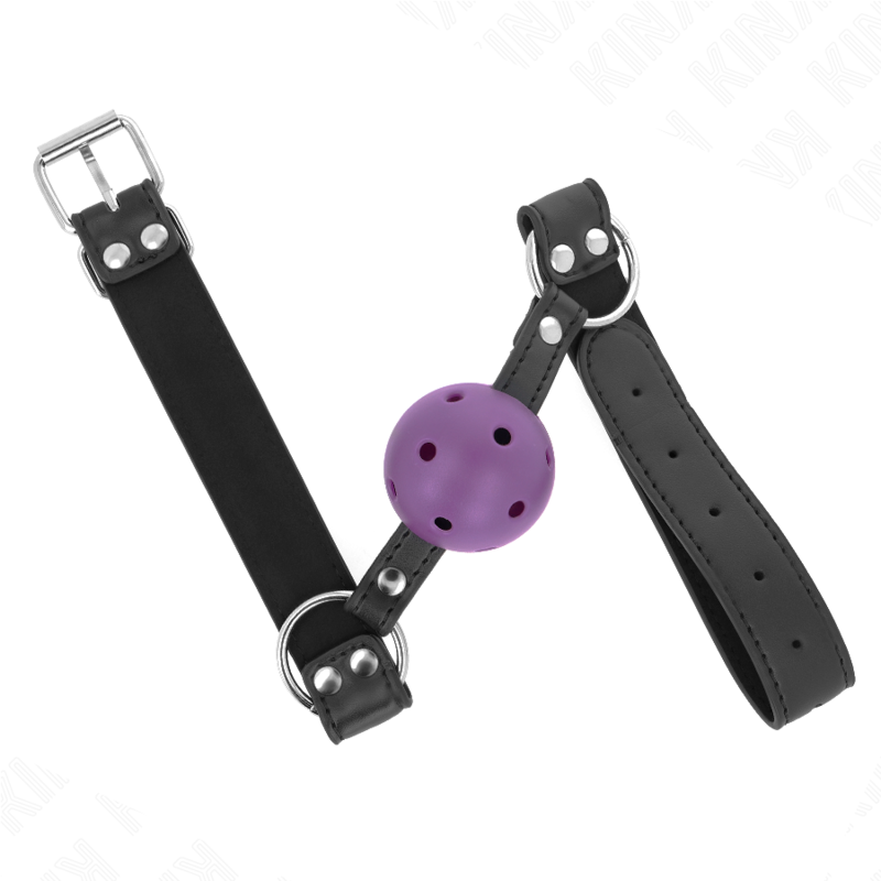 KINK - BREATHABLE BALL 4 CM GAG WITH DOUBLE RIVET PURPLE 62.5 x 2.5 CM ADJUSTABLE 42-58 CM - My naughty haven #