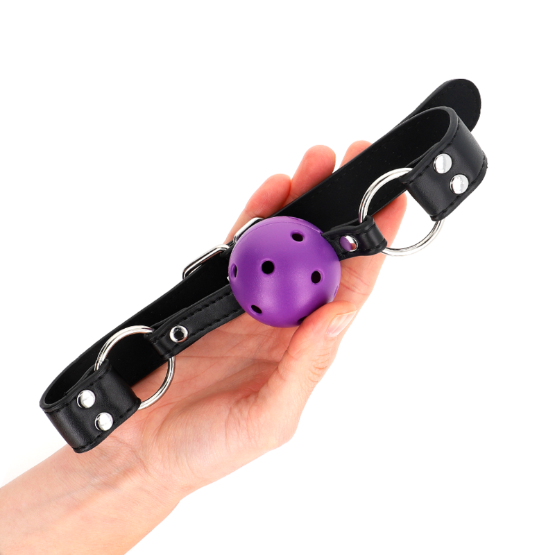 KINK - BREATHABLE BALL 4 CM GAG WITH DOUBLE RIVET PURPLE 62.5 x 2.5 CM ADJUSTABLE 42-58 CM - My naughty haven #
