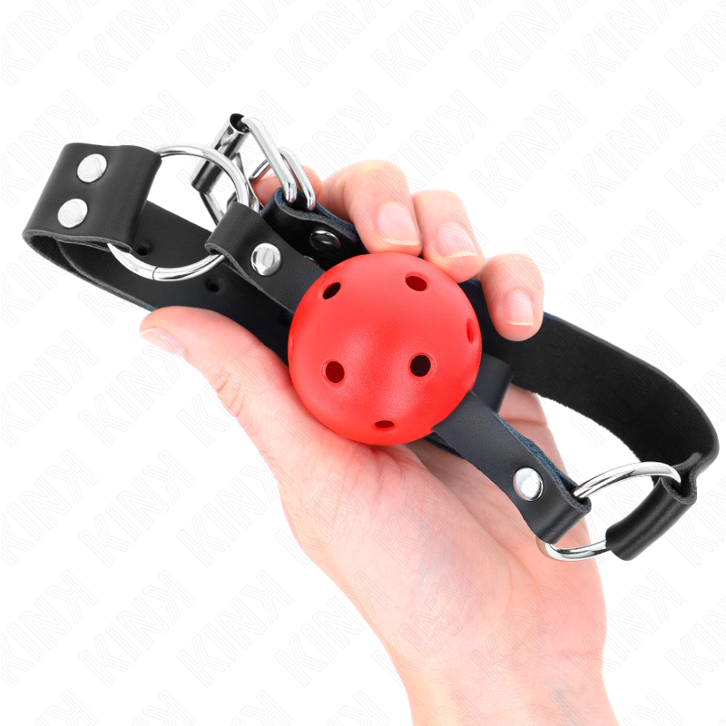 KINK - BREATHABLE BALL 4 CM GAG WITH DOUBLE RIVET RED 62.5 x 2.5 CM ADJUSTABLE 42-58 CM - My naughty haven #