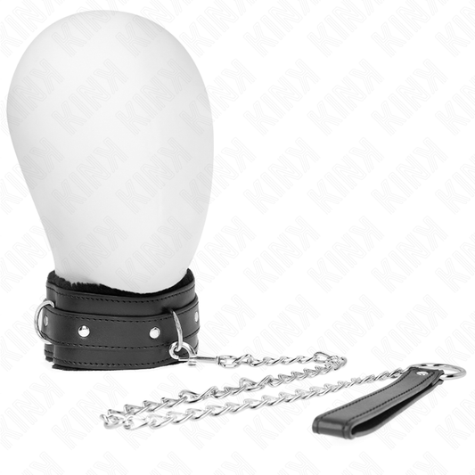 KINK - COLLAR WITH LEASH 65 CM WITH RESTRICTIONS BLACK 36-42 CM X 5.5 CM - My naughty haven #
