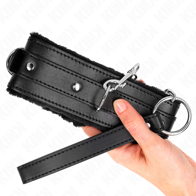 KINK - COLLAR WITH LEASH 65 CM WITH RESTRICTIONS BLACK 36-42 CM X 5.5 CM - My naughty haven #