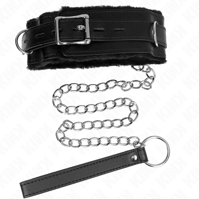 KINK - COLLAR WITH LEASH 65 CM WITH RESTRICTIONS BLACK 36-42 CM X 5.5 CM - My naughty haven #