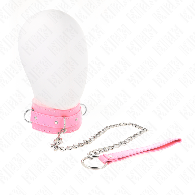 KINK - COLLAR WITH LEASH 65 CM WITH RESTRICTIONS PINK 36-42 CM X 5.5 CM - My naughty haven #