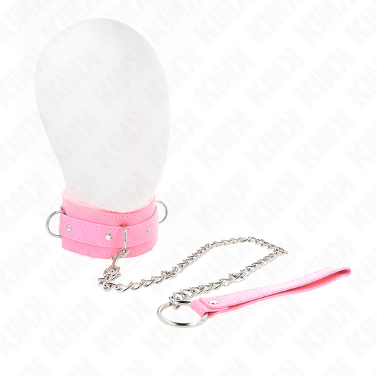 KINK - COLLAR WITH LEASH 65 CM WITH RESTRICTIONS PINK 36-42 CM X 5.5 CM - My naughty haven #