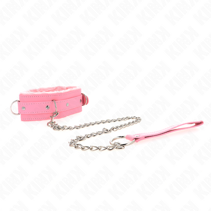 KINK - COLLAR WITH LEASH 65 CM WITH RESTRICTIONS PINK 36-42 CM X 5.5 CM - My naughty haven #