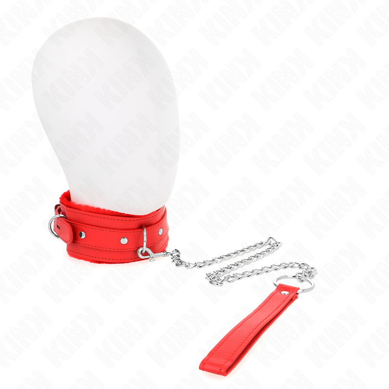 KINK - COLLAR WITH LEASH 65 CM WITH RESTRICTIONS RED 36-42 CM X 5.5 CM - My naughty haven #