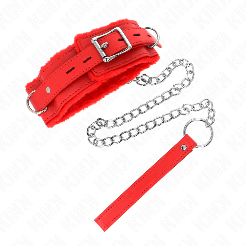 KINK - COLLAR WITH LEASH 65 CM WITH RESTRICTIONS RED 36-42 CM X 5.5 CM - My naughty haven #
