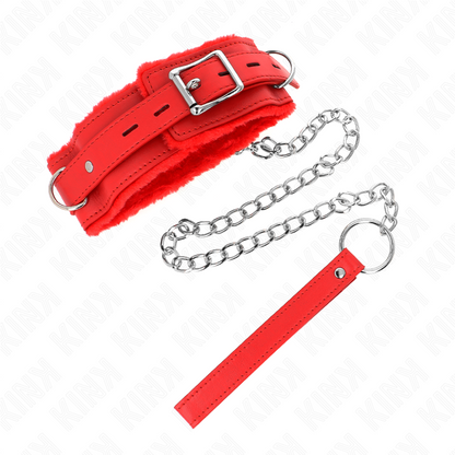 KINK - COLLAR WITH LEASH 65 CM WITH RESTRICTIONS RED 36-42 CM X 5.5 CM - My naughty haven #