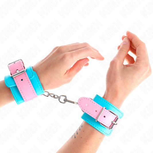 KINK - CUTE WRIST RESTRAINTS BLUE / PINK ADJUSTABLE 16-28 CM X 5 CM - My naughty haven #