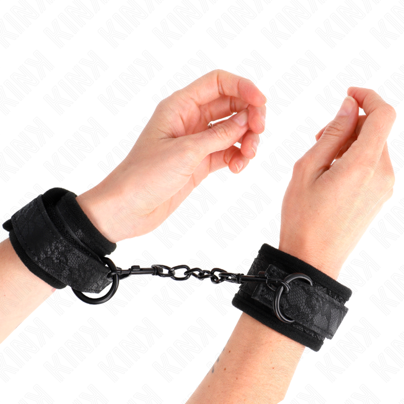 KINK - DARK LACE COVERED WRIST CUFFS NEOPRENE ADJUSTABLE BLACK 20-29 CM X 5 CM - My naughty haven #