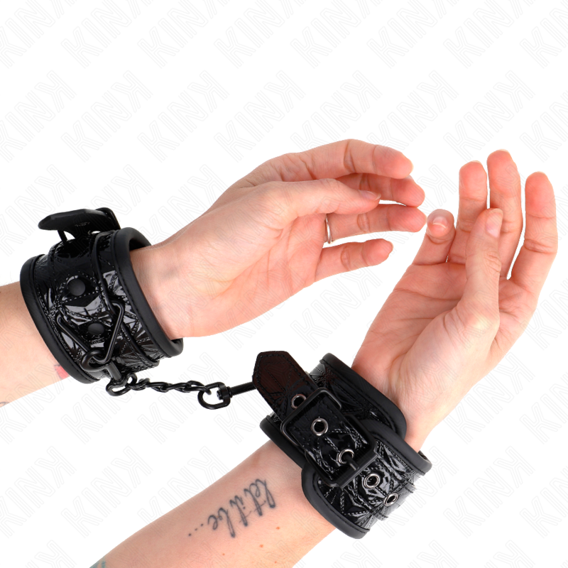 KINK - DIAMOND PATTERN WRIST RESTRAINTS BLACK ADJUSTABLE 17-26 CM X 5.5 CM - My naughty haven #