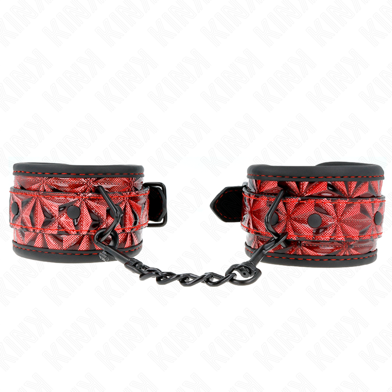 KINK - DIAMOND PATTERN WRIST RESTRAINTS DARK RED ADJUSTABLE 17-26 CM X 5.5 CM - My naughty haven #