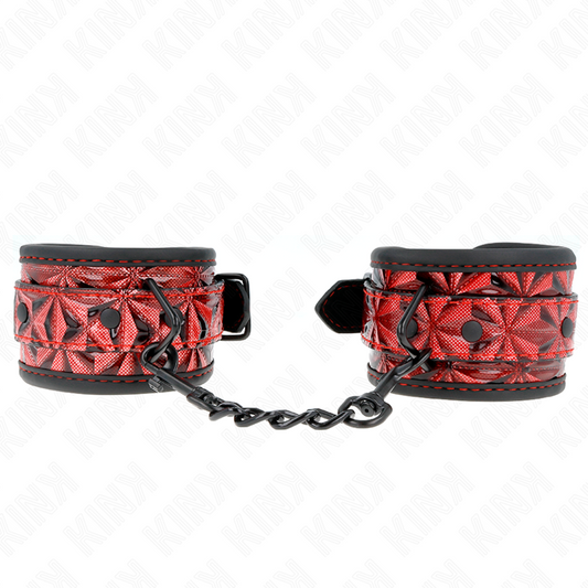 KINK - DIAMOND PATTERN WRIST RESTRAINTS DARK RED ADJUSTABLE 17-26 CM X 5.5 CM - My naughty haven #